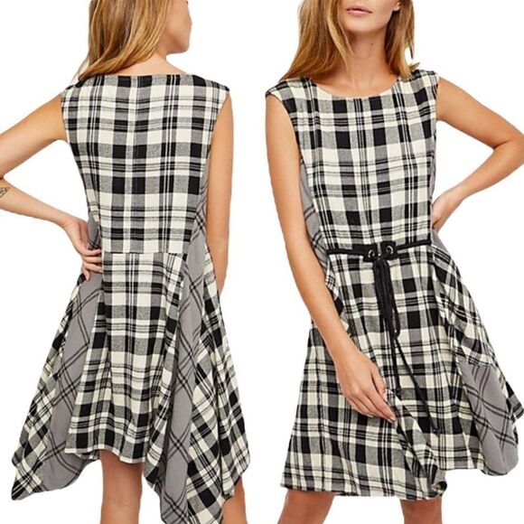 Free People Land Line Plaid Mini Dress in the Size Small - Picture 1 of 14